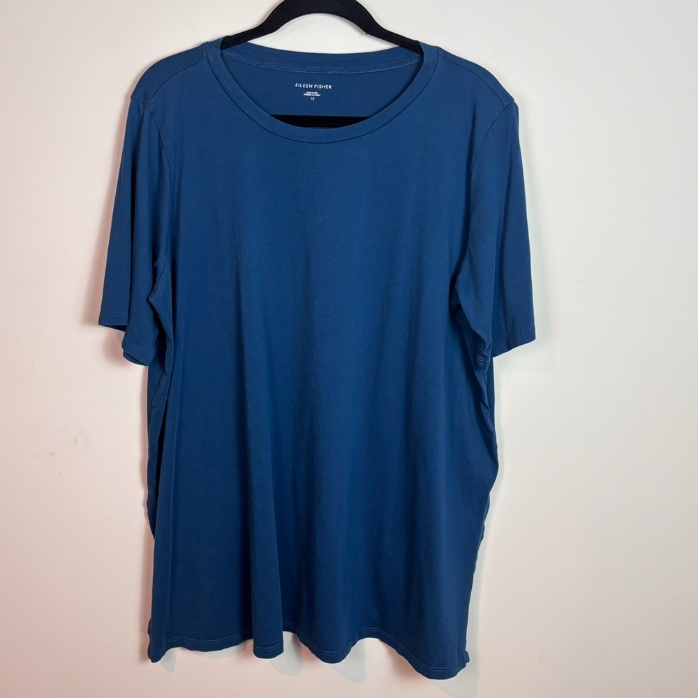 Eileen Fisher Womens Blue 100% organic Short sleeve strech tunic tee 1X classic